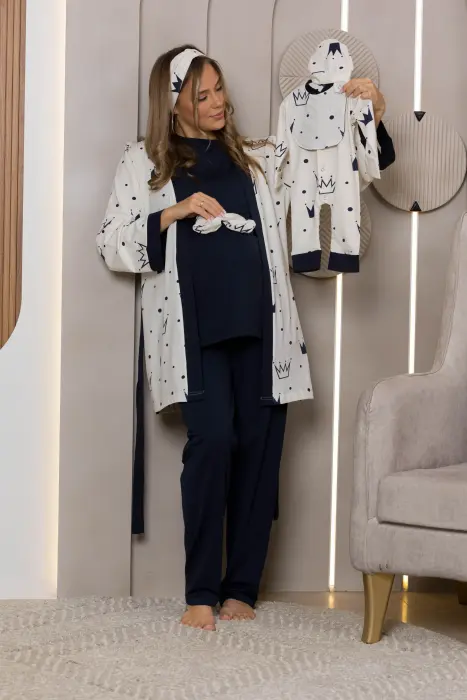 Queen matching pijama set in dark blue (8 pcs) image 0