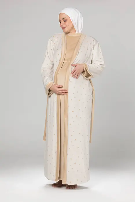 Little love matching maxi robe & dress set in beige (7 pcs) image 1