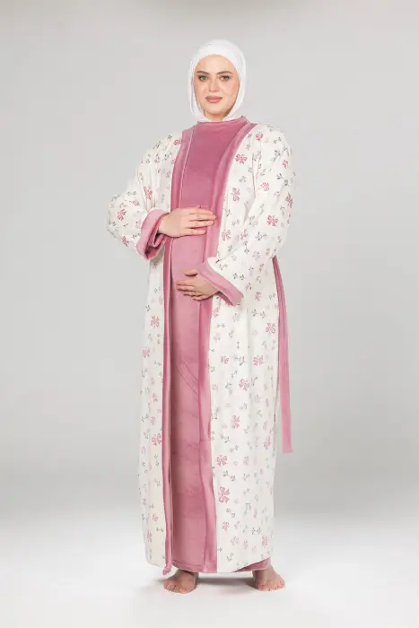 Sweet bows matching maxi robe & dress set in pink (7 pcs) image 2