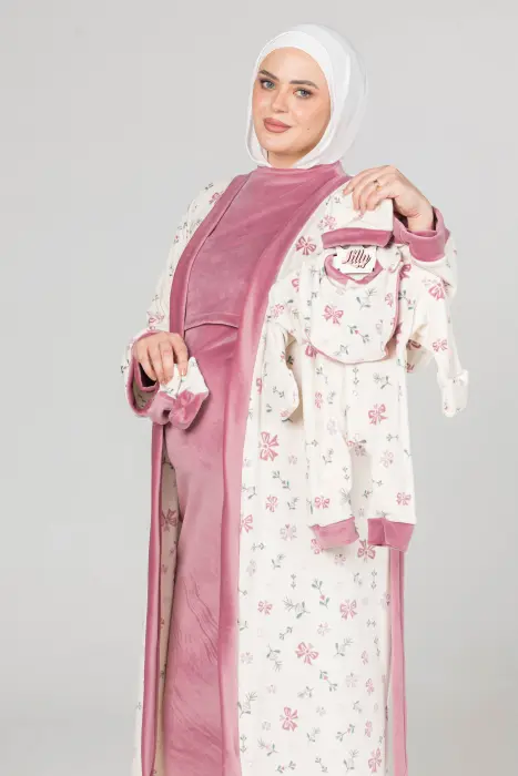 Sweet bows matching maxi robe & dress set in pink (7 pcs) image 5