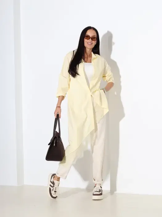 Yellow Shirt with Slanted Hem and Lace image 5