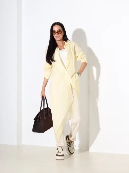 Yellow Shirt with Slanted Hem and Lace image 0