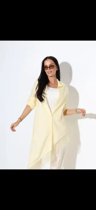 Yellow Shirt with Slanted Hem and Lace image 4