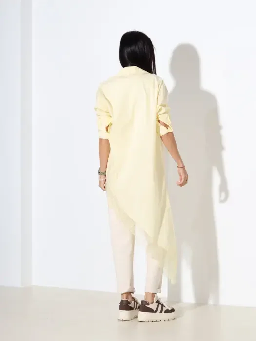 Yellow Shirt with Slanted Hem and Lace image 2