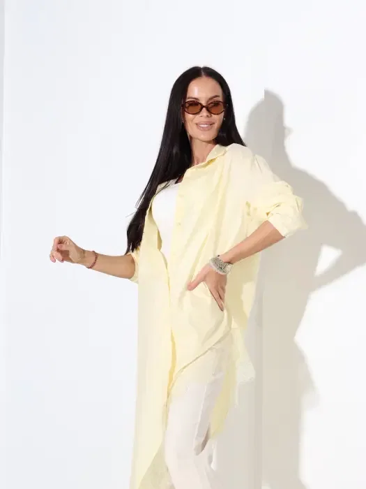 Yellow Shirt with Slanted Hem and Lace image 3