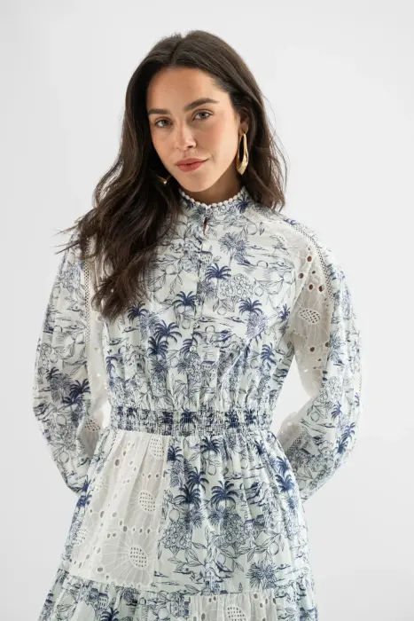 Blue Toile Lace Panel Maxi Dress image 1