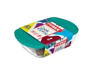 بايركس طقم من قطعتين أوعية مستطيلة بغطاء تركواز أخضر ‎23×15×7 سم ‎1.2 لتر / ‎28×20×8 سم ‎2.5 لتر image 0