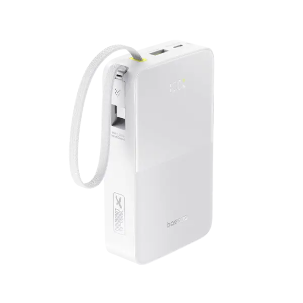 OS-Baseus EnerFill FC51 Bipow2 Pro Digital Display Power Bank  with Built-in Cable 20000mAh 22.5W Moon White image 0