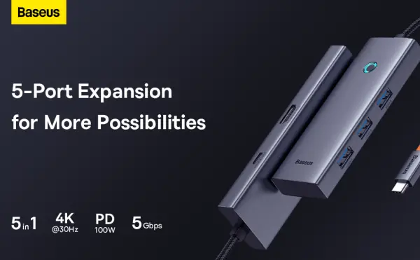 موزع منافذ بيسوس Baseus UltraJoy بـ 5 منافذ من Type-C - لون رمادي (ضمان سنتين) image 7
