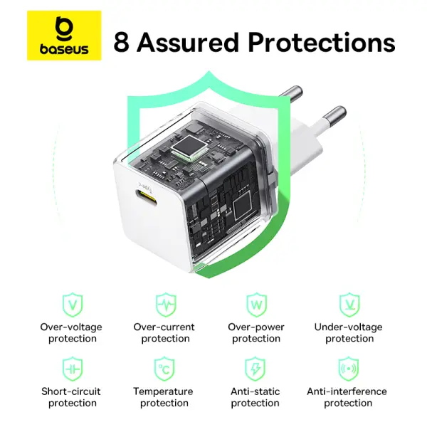 Baseus Palm Fast Charger 1C 20W EU Moon White  (with Baseus Mini White Cable USB-C to USB-C 60W (20V/3A) 1m Moon White) image 5