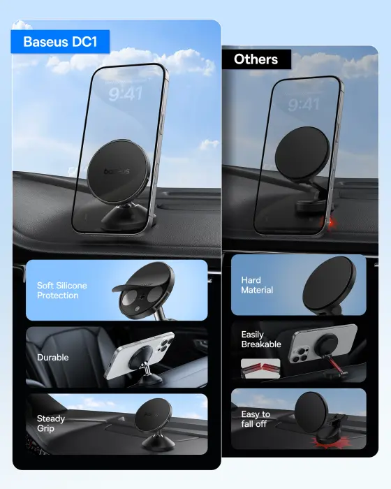 Baseus GoTrip DC1 Small Ears Magnetic Car Mount (Vertical type) Cosmic Black image 4