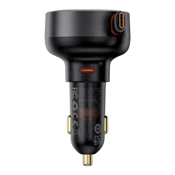 Baseus Enjoyment Pro Car Charger C+Retractable Type-C Cable 60W Cluster Black image 1