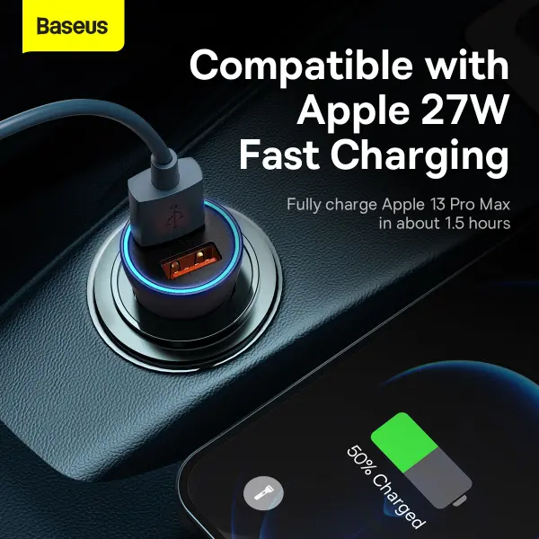 Baseus Golden Contactor Max Dual Fast Charger Car Charger U+C 60W Dark Gray image 2