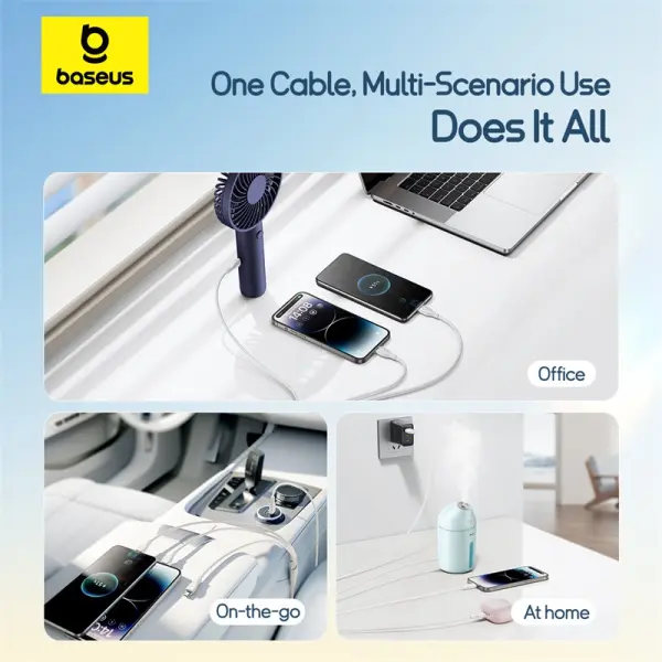 Baseus Ultra-Fast One-for-Three Fast Charging Cable USB-A to M+L+C 3.5A 1.3m Moon White image 6