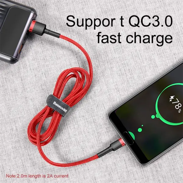 Baseus cafule Cable USB For Type-C 3A 1m Red+Black image 4
