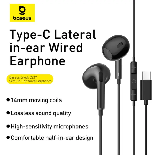 Baseus Encok CZ17 Semi-In-Ear Wired Earphones Cluster Black image 0