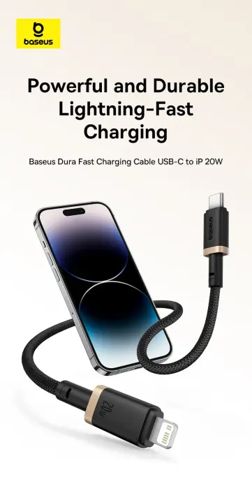 Baseus Dura Series Fast Charging Cable Type-C to iP 20W 1m Gold+Black image 3
