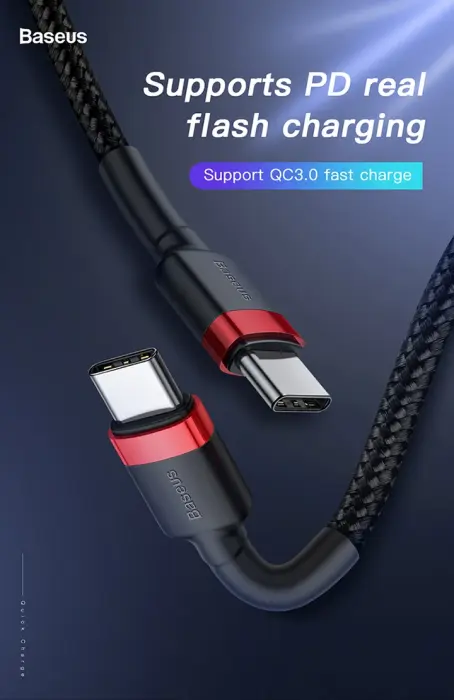 كابل بايسوس Cafule USB لتايب-سي 3 أمبير 2 متر أحمر image 3