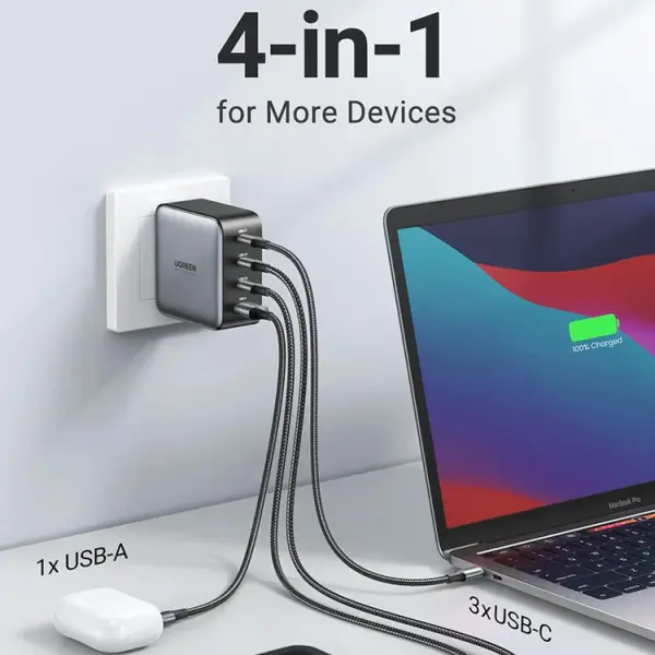 شاحن يوجرين نكسود 100 واط 4 منافذ GaN Fast Charger CD226 - أسود image 2