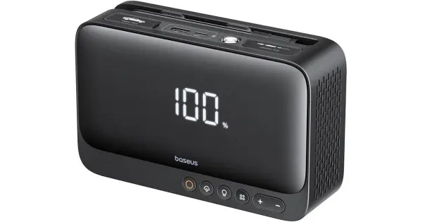 جامب استارتر ومضخة هواء للسيارات بيسوس 4 في 1 بقوة 600A وبطارية 6000mAh - أسود image 0