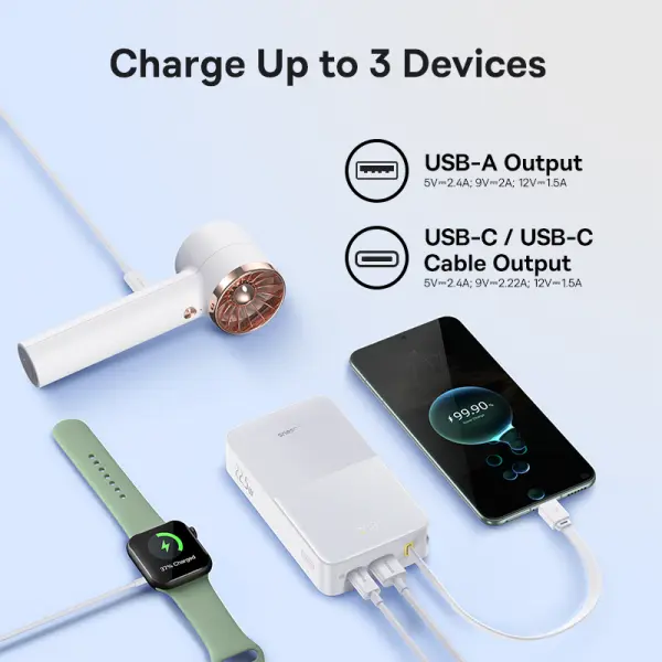 OS-Baseus EnerFill FC51 Bipow2 Pro Digital Display Power Bank  with Built-in Cable 20000mAh 22.5W Moon White image 3
