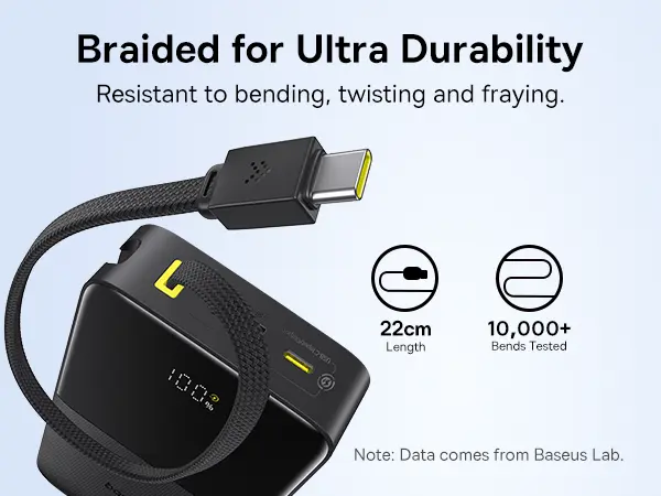 OS-Baseus EnerFill FC51 Bipow2 Pro Digital Display Power Bank  with Built-in Cable 20000mAh 22.5W Cosmic Black image 1