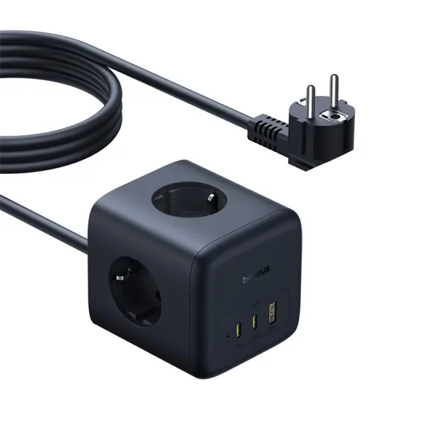 OS-Baseus EnerFill FA11 Cube Power Strip 3AC+1U+1C 67W 1.5m EU Cosmic Black image 1