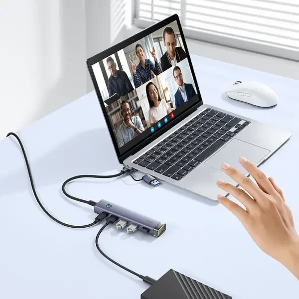 موزع منافذ بيسوس Baseus UltraJoy AIR بـ 4 منافذ USB 3.0 مداخل USB-A و Type-C - لون رمادي (ضمان سنتين) image 4