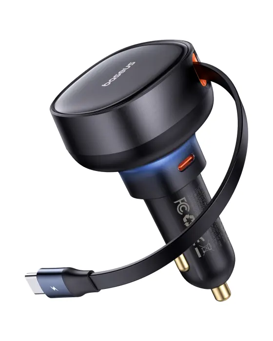 Baseus Enjoyment Pro Car Charger C+Retractable Type-C Cable 60W Cluster Black image 0
