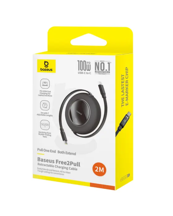 Baseus Free2Pull Mini Retractable Charging Cable USB-C to USB-C 100W 2m Cluster Black image 5