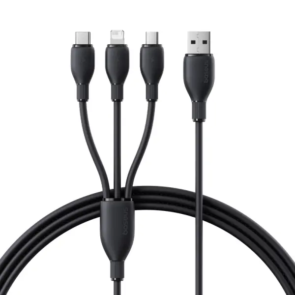Baseus Ultra-Fast One-for-Three Fast Charging Cable USB-A to M+L+C 3.5A 0.8m Cosmic Black image 0