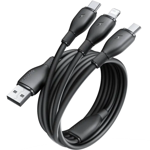 Baseus Ultra-Fast One-for-Three Fast Charging Cable USB-A to M+L+C 3.5A 0.8m Cosmic Black image 1