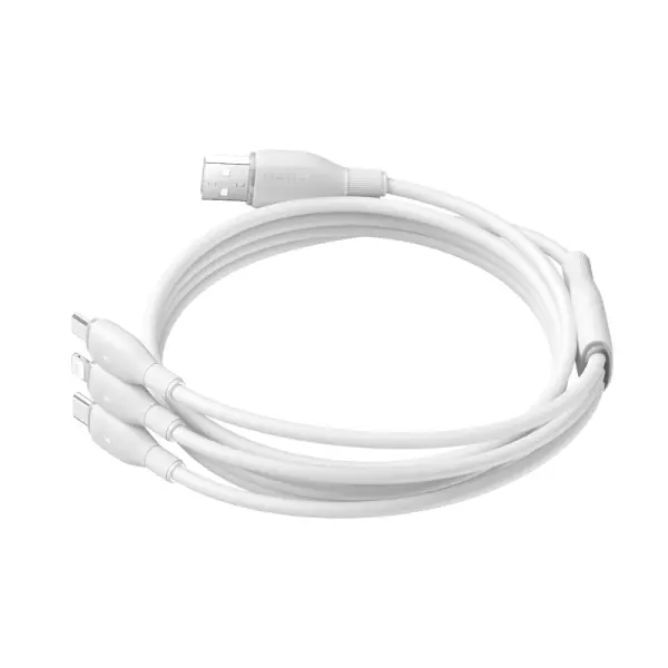 Baseus Ultra-Fast One-for-Three Fast Charging Cable USB-A to M+L+C 3.5A 1.3m Moon White image 3