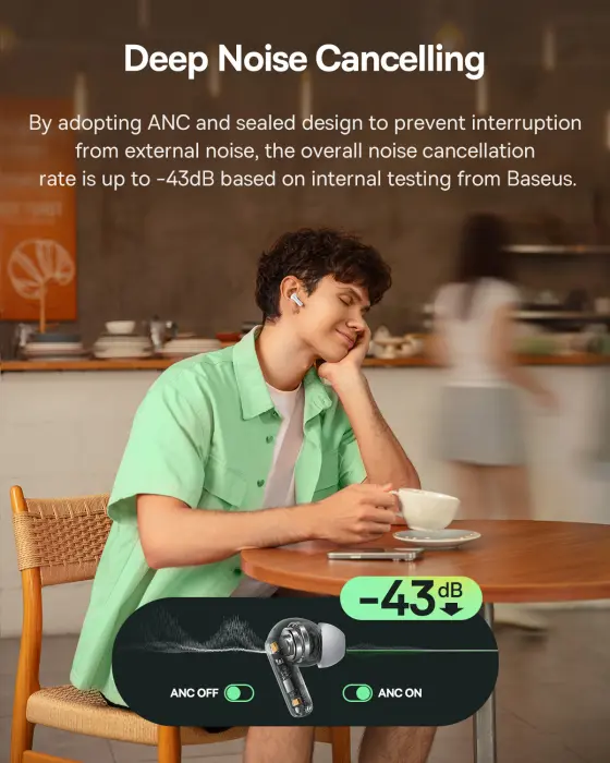 سماعة بلوتوث لاسلكية بيسوس Baseus Bass BP1 NC عازل ضوضاء وبلوتوث 6.0 - لون أسود (ضمان سنتين) image 4
