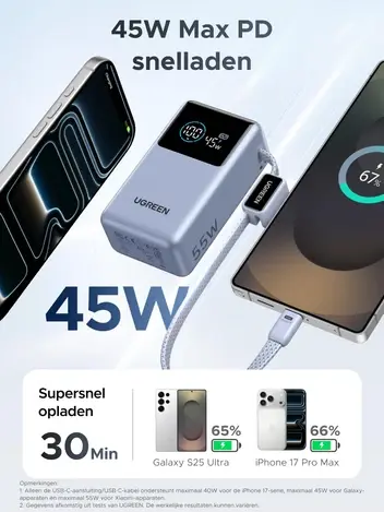 باور بنك يوجرين 10000 مللي أمبير 55 واط بكابل USB-C مدمج P727 - أزرق image 2