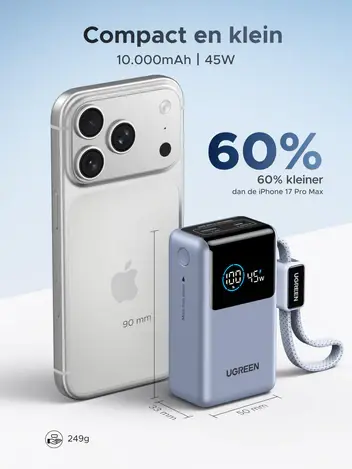 باور بنك يوجرين 10000 مللي أمبير 55 واط بكابل USB-C مدمج P727 - أزرق image 5