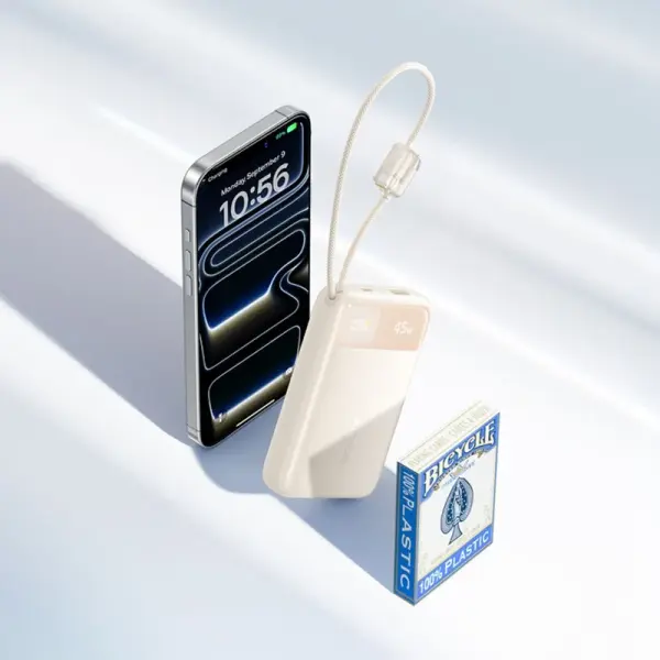 باور بنك بيسوس إنرفيل FC11 شاشة رقمية بكابلين USB-C مدمجين 20000mAh بقدرة 45W - بيج image 3