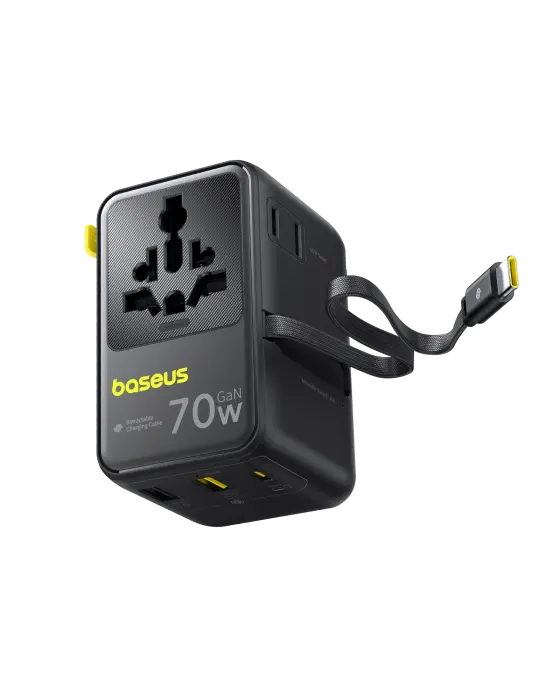 OS-Baseus EnerCore CG11 Universal Travel Adapter with 
Retractable Cable 2AC+2U+1C 70W Cosmic Black image 0