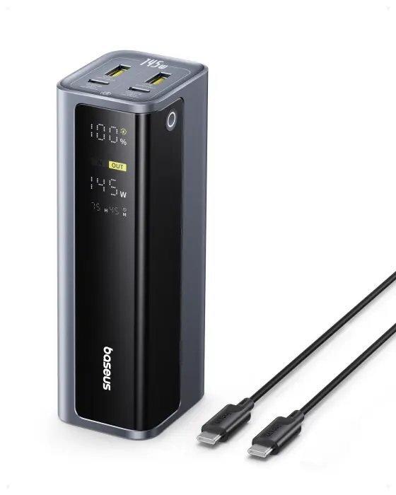 OS-Baseus EnerGeek GP12 Fast Charging Power Bank with Digital Display 20800mAh 145W Space Grey (Includes Type-C to Type-C Cable 1M 100W) image 0