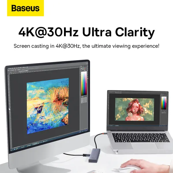 موزع منافذ بيسوس Baseus UltraJoy بـ 5 منافذ من Type-C - لون رمادي (ضمان سنتين) image 5