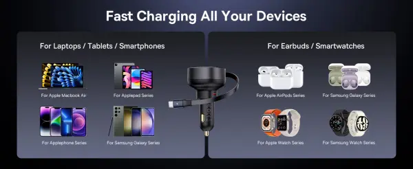 Baseus Enjoyment Pro Car Charger C+Retractable Type-C Cable 60W Cluster Black image 6