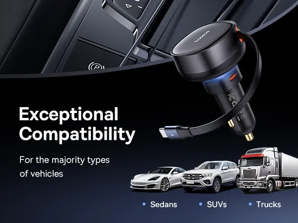 Baseus Enjoyment Pro Car Charger C+Retractable Type-C Cable 60W Cluster Black image 8