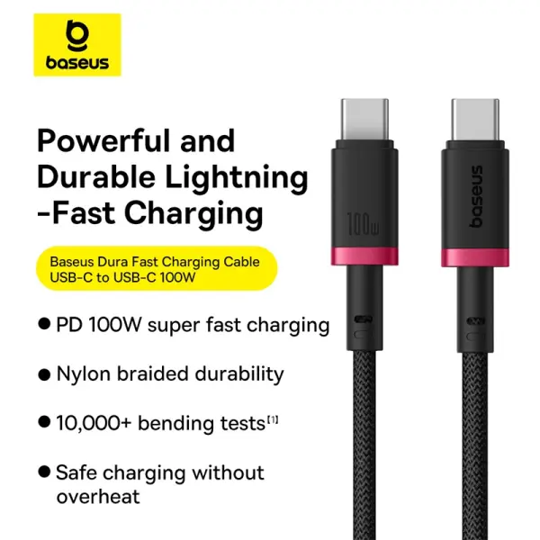 Baseus Dura Series Fast Charging Cable Type-C to Type-C 100W 2m Red+Black image 0