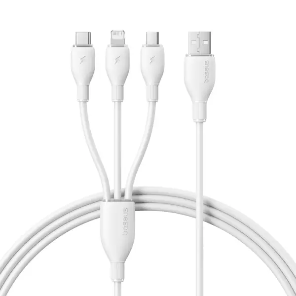 Baseus Ultra-Fast One-for-Three Fast Charging Cable USB-A to M+L+C 3.5A 1.3m Moon White image 0