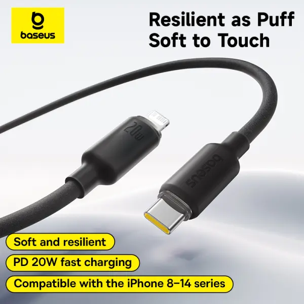 Baseus Foamed Silicone Fast Charging Data Cable USB-C to iP 20W Cosmic Black 2m image 0