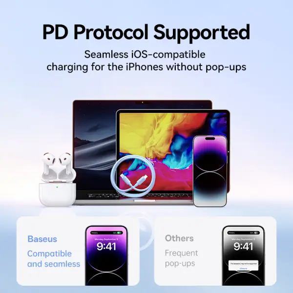 Baseus Foamed Silicone Fast Charging Data Cable USB-C to iP 20W Moon White 2m image 2