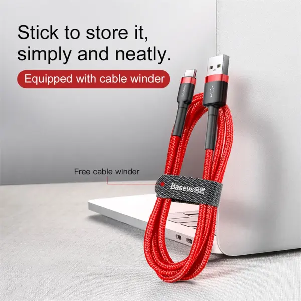 Baseus cafule Cable USB For Type-C 3A 1m Red+Black image 1