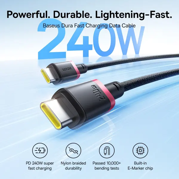 Baseus Dura Fast Charging Data Cable USB-C to USB-C 240W 1m Red Black image 0