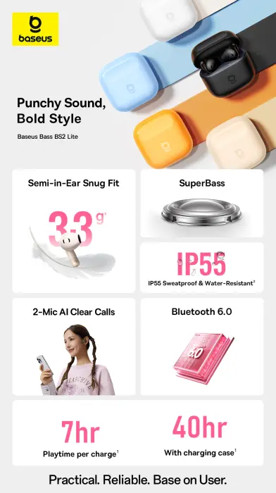 سماعة بلوتوث بيسوس Baseus BS2-Lite TWS ابيض ضمان سنتين image 5
