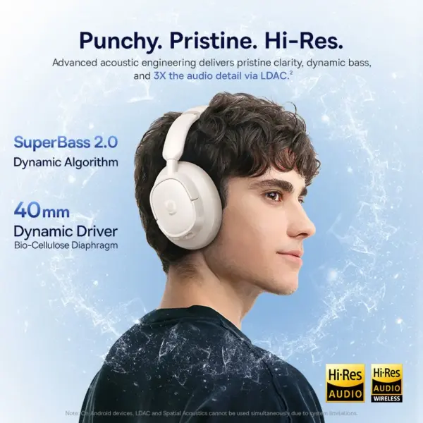 سماعة رأس لاسلكية بيسوس باص BH1 NC لايت مع عزل الضوضاء - أوف وايت (Baseus Bass BH1 NC Lite) image 3